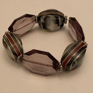 Chunky Silver, Purple and Gray Beaded Bracelet.